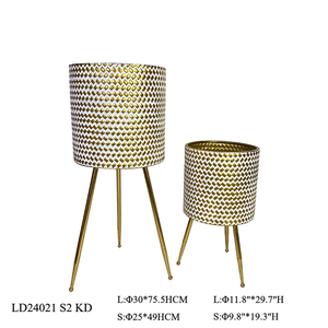 Jardinières en métal pour plantes d'intérieur, lot de 2 pots décoratifs pour salon, jardinières dorées avec supports - Product Image 2
