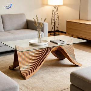 Table basse de salon en bois durable au design ondulé européen moderne, table de loisirs en bois courbé pour salon, hôtel, maison - Product Image 1