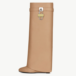Botas contralto altezza crescente lucchetto taglio pantaloni tacco zeppa scarpe da <span class=keywords><strong>donna</strong></span> <span class=keywords><strong>stivali</strong></span> <span class=keywords><strong>neri</strong></span> al ginocchio - Product Image 4