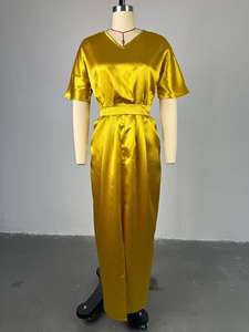 <span class=keywords><strong>Vestido</strong></span> Elegante para <span class=keywords><strong>Mujer</strong></span>, <span class=keywords><strong>Vestido</strong></span> Asimétrico con Cuello en V, Manga Corta, Cintura Alta, Abertura Lateral, Falda Larga - Product Image 3