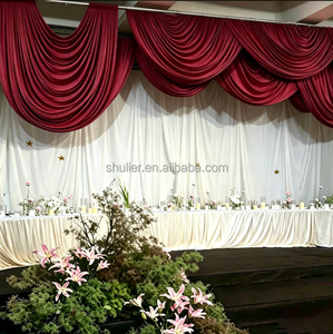 Guirlandes baroques préfabriquées bordeaux avec poches pour tringle, draperies extensibles en spandex à volants, rideaux de plafond - Product Image 1