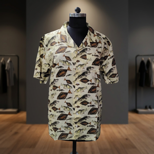 Men's Casual <b>Hawaiian</b> Twill Short Sleeve Stand Collar Single Button Tropical Leaf Print Black Green Winter Vacation Wear 100% - Product Image 2