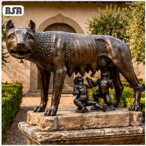 Statua del Lupo Capitolino in Bronzo Fuso a Mano BSA, Leggenda Romana Classica, Lupo Donna che Nutre Romolo e Remo, Scultura in Metallo - Product Image 1