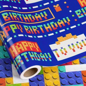 Reversible Boys Birthday Wrapping <strong>Paper</strong> <strong>Colorful</strong> Pixel Art Funny Gift Wrap <strong>Paper</strong> <strong>Roll</strong> for Birthday, Gaming Theme Party - Product Image 3