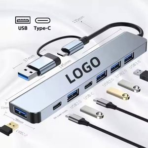 Multi Port <b>USB</b> <b>USB</b>-<b>C</b> HUB Aluminum Alloy 8 in 1 <b>Adapter</b> OTG Splitter 8 in 1 Docking Station for Laptop PC Smartphone - Product Image 4
