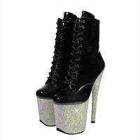 Bottes de danse à lacets avec talon diamanté argenté de 8 pouces, plateforme en strass, sexy, fétichistes, mode automne-été, bottines en ABS
