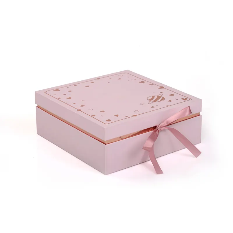 الجملة مخصصة جامدة ورقة الشريط الكبير صندوق مجوهرات قلادة هدية مربع الوردي مجوهرات هدية مربع مع الشريط