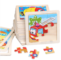 Puzzle 3D en bois écologique pour enfants, 9 pièces, animaux de dessin animé, plateau de tangram, 5-7 ans, Montessori, difficulté moyenne, éveil précoce