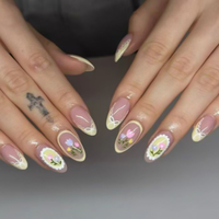 Elegantes Uñas Postizas de Gel Suave con Diseño Floral, Hechas a Mano, al por Mayor, con Pegamento, 24 Piezas para Mujer