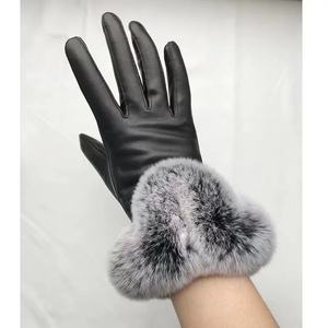 Usine vente en gros dames mode gants en cuir véritable avec poignets en <span class=keywords><strong>fourrure</strong></span> pour l'automne et l'hiver chaud lapin <span class=keywords><strong>fourrure</strong></span> mitaines femmes - Product Image 3