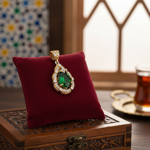 Grandbazaar Jewellery Turkish Handmade Ottoman Authentic Design Pear Shape <b>Emerald</b> CZ Stone Silver <b>Pendant</b> Wholesale - Product Image 3