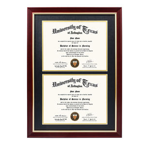 チェリーウッドダブル8.5 "x 11" ディプロマ証明書フレーム卒業フレームクラシックゴールドトリムと粉砕防止ガラス付き - Product Image 1