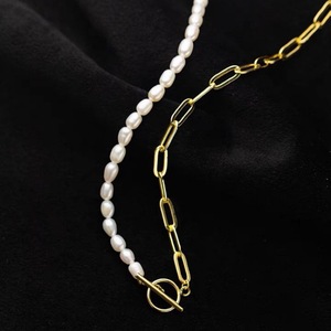 Collar de Cadena Chapado en Oro de 14k, Estilo Corto Retro, Versión Japonesa Coreana, con Perla Natural de Agua Dulce para Regalo - Product Image 3