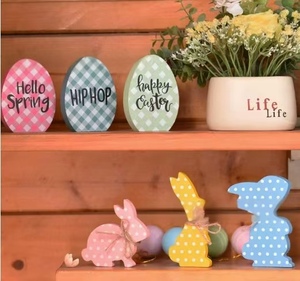 DAMAI Cross Border <b>Easter</b> Wooden Decor Set Rabbit and Egg Shape <b>Ornament</b> for Party Tabletop Decor Handmade Natural Wood Craft - Product Image 1