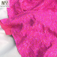 Tissu extensible en maille à sequins 3MM brodé, rose néon fluorescent fuchsia, motif squiggle Broadway, pour mariage, filles, textile de maison, danse