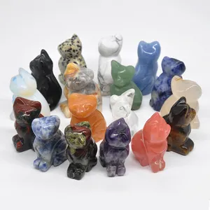 天然水晶猫石雕疗愈动物小雕像灵气疗愈装饰石摆件工艺品批发现货