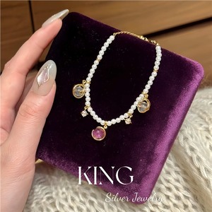 Ensemble collier et bracelet en argent S925 plaqué or avec perle et améthyste, charme étoile, bijoux pour femmes à porter tous les jours - Product Image 2