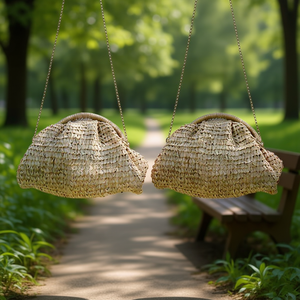 Bolso cruzado de papel tejido tipo dumpling 30x20cm para mujer - Product Image 3