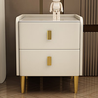 Mesita de Noche de Madera Maciza y Piedra Sinterizada, Gabinete de Almacenamiento Azul Marino Moderno Minimalista de Lujo Italiano para Dormitorio