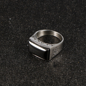 Men's Stainless Steel Black Zircon <b>Ring</b> Geometric Square Design Index <b>Thumb</b> <b>Ring</b> SA715 - Product Image 3