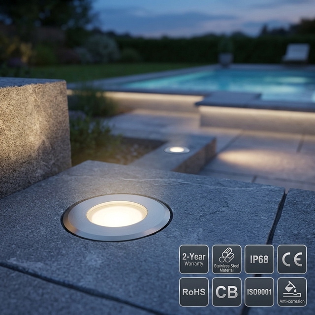 Recessed LED Inground Light IP68 Stainless Steel 304 42mm 52mm Polished Anti-Corrosion Commercial
