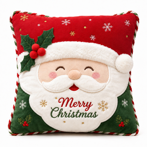 Plaid décoratif personnalisé en polyester et coton écologique, brodé Père Noël rouge et vert, doux et moelleux, unisexe, pour tous les âges - Product Image 1