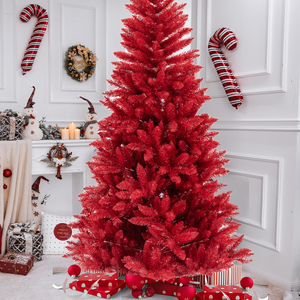 Arbre de Noël <span class=keywords><strong>rouge</strong></span> en PVC coloré personnalisé de 4, 5 et 6 pieds avec support en métal solide et lumières LED pour extérieur - Product Image 1