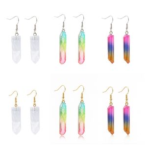 Pendientes de Cristal Blanco con Columna Hexagonal de Acero Inoxidable Dorado y Plateado, Joyería de <span class=keywords><strong>Piedras</strong></span> Preciosas para Mujer, Regalo para Amiga - Product Image 1