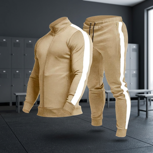 Ensemble de survêtement pour homme, veste en polaire à fermeture éclair intégrale, pantalon de jogging, col montant, bande latérale, blocs de couleur, vêtements de sport - Product Image 4
