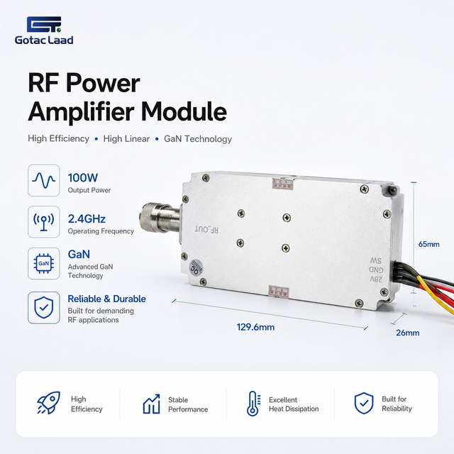 High Power 2.4GHz RF Wide-band Amplifier Module GaN 100W Aluminum Shell Sweep Signal Module for Anti-FPV Drone Remote Control