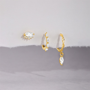Ensemble de 3/4 paires de boucles d'oreilles en argent sterling S925 avec pierres en zircon marquise et forme géométrique octogonale - Product Image 2