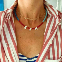 Perle coquille lettres pendentif rouge Agate Turquoise collier de perles tour de cou pour femmes hommes naturel guérison énergie pierre collier