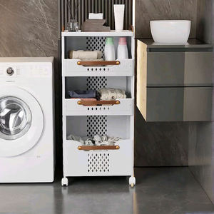 Multi-Functional Folding Storage Shelf, Space-Saving Rolling <strong>Cart</strong> for Bathroom &amp; Household - Product Image 4