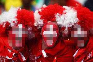 Nuoxin <strong>Cheap</strong> Price Accept Custom Different Country Flag Color Football Fans PET Chemical Fiber Explosion <strong>Wig</strong> for Party Decor - Product Image 4