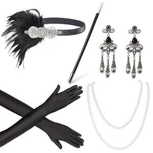 Accessoires <span class=keywords><strong>vintage</strong></span> des années 1920 pour Halloween : Collier de perles, <span class=keywords><strong>porte</strong></span>-<span class=keywords><strong>cigarette</strong></span> <span class=keywords><strong>vintage</strong></span>, boucles d'oreilles, gants longs, bracelet - Kit - Product Image 2