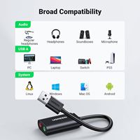 UGREEN USB-Soundkarte USB 2.0 zu 3,5mm Klinke Audio-Adapter Dual Aux Stereo Kopfhörer Mikrofon Splitter Externer DAC-Dongle