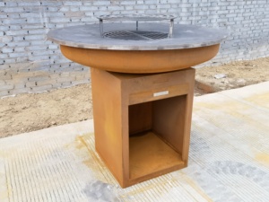 Stufa Barbecue a Legna da Esterno in Acciaio Corten per Giardino, Barbecue a Carbonella per Cortile, <span class=keywords><strong>Camino</strong></span> a Legna e Grill da Cucina - Product Image 6