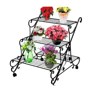 Outdoor Cart 3Tier Metal Plant Stand/Planter Holder/Multi-fonction Planter Flower Pot Racks