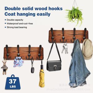 <b>Wooden</b> Wall Mounted <b>Coat</b> Rack With <b>Hooks</b> For Bedroom Bathroom Kitchen Entryway Storage Organizer Easy Install - Product Image 5