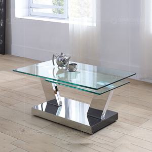 <span class=keywords><strong>Table</strong></span> basse moderne en métal argenté, 4 pièces, écran tactile, acier inoxydable, verre - Product Image 3