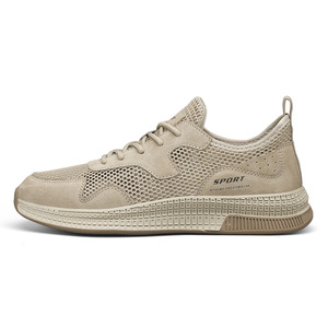 Baskets sportives en maille respirante à lacets, bout rond, semelle extérieure en caoutchouc, semelle intermédiaire en EVA, toutes saisons, couleur unie, chaussures pour hommes - Product Image 1