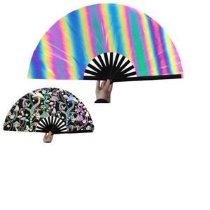 พัดมือพับขนาดใหญ่ลายกลิตเตอร์ วัสดุไม้ไผ่ งานเพ้นท์ - Product Image 1