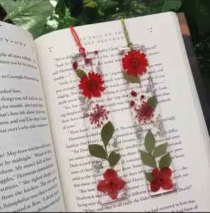 Marque-page en résine de vraie fleur séchée pour le bureau de l'école fournitures de librairie d'étudiant papeterie cadeau, marque de livre de fleur pressée artisanat - Product Image 1