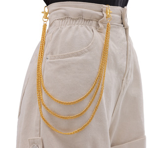 โซ่คาดเอวหลายชั้นสีทองสำหรับผู้หญิง สไตล์ฮิปฮอป พังก์ แฟชั่น โซ่คล้องกางเกง โลหะผสมสังกะสี เครื่องประดับสวมใส่สบายๆ - Product Image 1