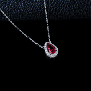 Pear Cut <b>Ruby</b> Pendant <b>Necklace</b> 925 Silver with CZ Halo for Women - Product Image 3