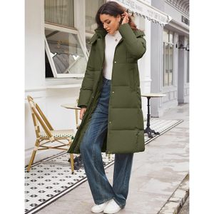 Long Winter Coat For <b>Women</b> Hooded Puffer <b>Jacket</b> Thickened Midi Length Zip Front Parka Outerwear Windproof Quilted Design - Product Image 2