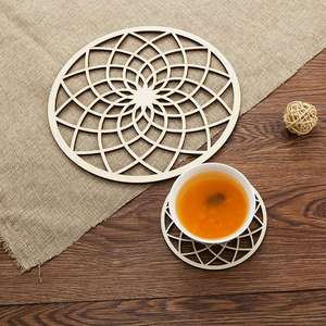 Sous-verres en bois naturel creux DDA136, tapis antidérapant pour porte-gobelets, isolant thermique, écologique, pour tasses et bols - Product Image 6