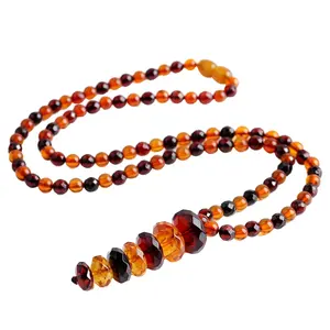 Natural Baltic Sea Unoptimized Faceted Amber Necklace Vintage Cherry Amber with orange amber fashionable choker