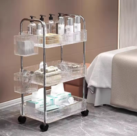 Chariot de salon multifonctionnel moderne le plus populaire, étagère de rangement, chariot de beauté SPA en acrylique pour salon de beauté