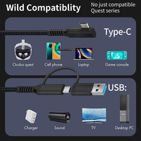 Câble de liaison USB 3.0 haute vitesse 2-en-1 pour transfert de données stable, 16 pieds, compatible avec les casques VR, le gaming et Quest
